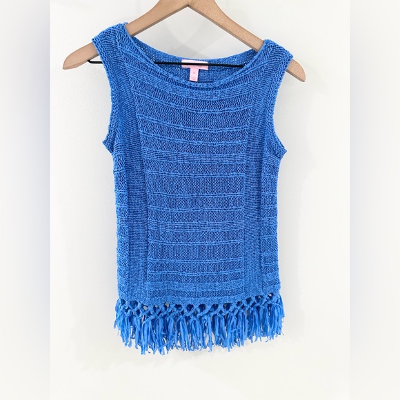 Lilly Pulitzer Luca Lapis Blue Fringe Sleeveless Sweater Size XS - Picture 5 of 7